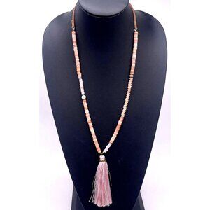 Serefina Pink Peach Quartz Statement Tassel Pendant Necklace Adjustable